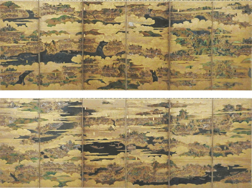 「東海道図屏風」右隻・左隻　静岡市蔵